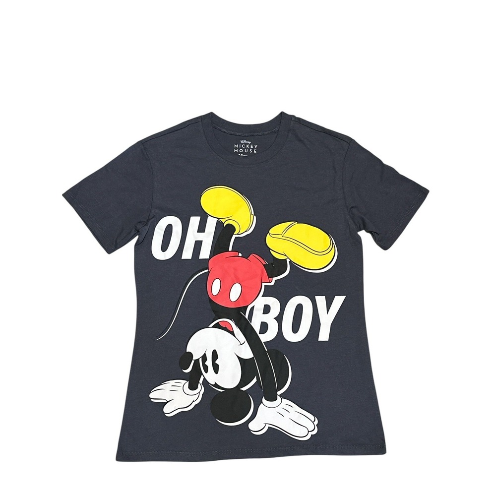 Disney Mickey Mouse Upside Down Handstand "Oh Boy" Gray T-Shirt Size XS Cot/Poly